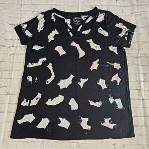 Torrid Super Soft Knits Blouse Plus Size‎ 2 Cutout Neck Cap Sleeve Black Tye Dye